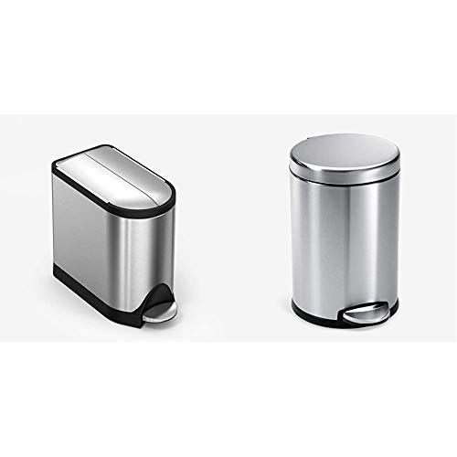 simplehuman 10 Liter / 2.6 Gallon Butterfly Lid Bathroom Step Trash Can, Brushed Stainless Steel & Gallon Round Bathroom Step Trash Can, 4.5 Liter / 1.2 Gallon, Brushed Stainless Steel | The Storepaperoomates Retail Market - Fast Affordable Shopping