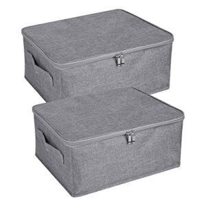 ANMINY 2PCS Storage Bins with Zipper Lid Handles Storage Boxes PP Plastic Board Foldable Lidded Cotton Linen Fabric Home Cubes Baskets Closet Clothes Toys Organizer Containers – Gray, Small Size
