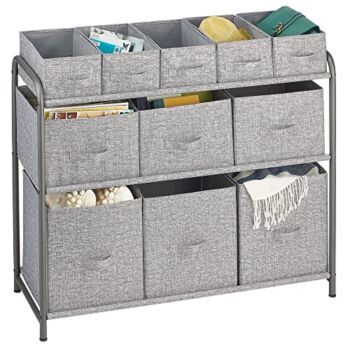 mDesign Wide 3-Tier Soft Storage Organizer with Bins, Sturdy Steel Frame, Easy Pull Fabric Bins – 11 Removable Bins – Organizer Unit for Bedroom, Hallway, Entryway, Closet – Graphite Gray/Gray | The Storepaperoomates Retail Market - Fast Affordable Shopping