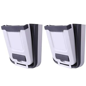 Hanging Folding Trash Can, BESUNTEK 2 Pcs Wall Mounted Kitchen 10L Gallon Plastic Folding Small Garbage Can with 5 Volume Garbage Bag for Cabinet Car Bedroom Bathroom Cupboard Office Camping