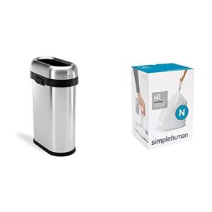 simplehuman 50 litre slim open can heavy-gauge brushed stainless steel + code N 60 pack liners