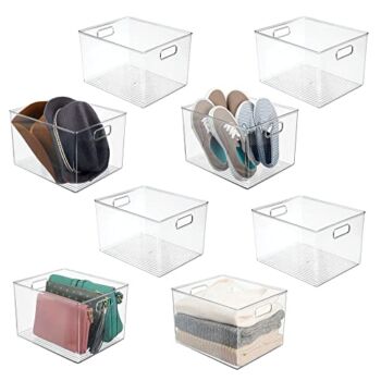 mDesign Plastic Storage Organizer Container Bin, Closet Organization for Hallway, Bedroom, Linen, Coat, and Entryway – Holds Clothing, Blankets, and Accessories, Ligne Collection, 8 Pack, Clear | The Storepaperoomates Retail Market - Fast Affordable Shopping