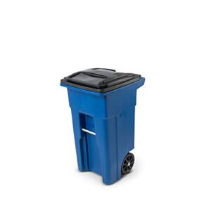 32 Gal. Blue Trash Can with Wheels and Attached Lid