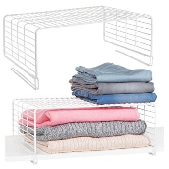 mDesign Modern Versatile Metal Closet, Cabinet Organizer Storage 2-Tier Shelf Divider and Separator for Bedrooms, Bathrooms, Entryways, Hallways, Kitchen Pantry, Office – Easy Install, 2 Pack – White | The Storepaperoomates Retail Market - Fast Affordable Shopping