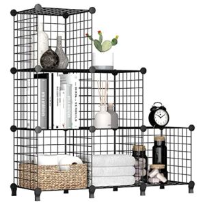 FUNLAX Wire Cube Storage Organizer, 6 Cube Metal Closet Organizers and Storage Modular Storage Cubes Shelves Portable Bookshelf Stackable Clothes Organizer for Bedroom, Bathroom, Living Room, Office
