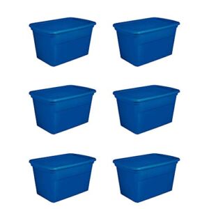 Sterilite 30 Gallon Plastic Stackable Storage Tote Container Box with Latching Lid, Blue (6 Pack)