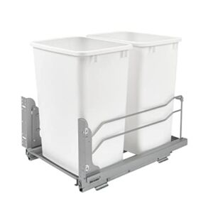 Rev-A-Shelf 53WC-1835SCDM-211 Double 35 Quart Pull-Out Under Mount Kitchen Waste Container Trash Cans with Soft Close Slides, White