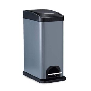 8 Liter Trash Can,Carbon Steel Garbage Can with Lid and Plastic Inner Bucket for Bathroom (Gray)