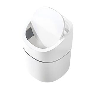 RUIYELE Mini Trash Can with Lid 2L Plastic Desk Trash Can Recycled Tiny Desktop Trash Can Car Waste Can Modern Garbage Bin for Home School Bathroom Office Desktop Supplies, White