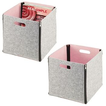 mDesign Soft Felt Cube Bin Box with Zipper – Handles – Storage for Closet, Bedroom, Furniture Shelving Units – Textured Print, 2 Pack – Light Gray/Light Pink | The Storepaperoomates Retail Market - Fast Affordable Shopping