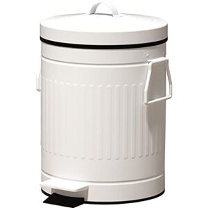 Retro Trash Can with Lid – 5L/1.3 Gal Step Trash Can w/ Soft Closing Lid – Round Garbage Can w/ Handles – Touchless Trash Can w/ Removable Garbage Guard Bucket – Outdoor Garbage Can – Large Trash Bin, White