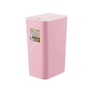 Rectangular Plastic Kitchen Trash Can Press Top Bathroom Trash Bins with Lid (Pink)