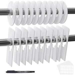 Mardatt 46Pcs White Blank Clothing Size Dividers for Closet Rack Assortment Kit Including 20Pcs Rectangular Closet Dividers and 20Pcs Round Closet Dividers w Markers and Adhesive Labels for Organizing