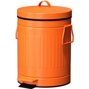Retro Trash Can with Lid – 5L/1.3Gal Step Trash Can w/ Soft Closing Lid – Round Garbage Can w/ Handles – Touchless Trash Can w/ Removable Garbage Guard Bucket – Outdoor Garbage Can – Large Trash Bin, Orange