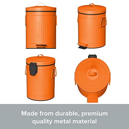 Retro Trash Can with Lid – 5L/1.3Gal Step Trash Can w/ Soft Closing Lid – Round Garbage Can w/ Handles – Touchless Trash Can w/ Removable Garbage Guard Bucket – Outdoor Garbage Can – Large Trash Bin, Orange | The Storepaperoomates Retail Market - Fast Affordable Shopping