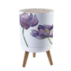 ALIWHDFIAW Press Cover Round Trash Bin Legs Purple Lotus Foral Botanical Flower Wild Spring Leaf Wildflower Push Top Trash Can Lid Dog Proof Garbage Can Wastebasket for Living Room 7L/1.8 Gallon