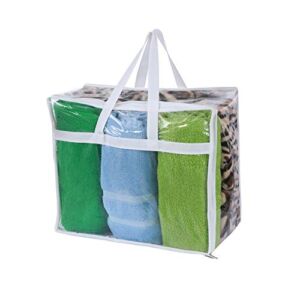 DiClavus Set of 2 Zippered Storage Bags | Vinyl Closet Organizer Bag for Linen, Blankets, Duvet Covers, Space Saver PVC comforter clear Storage Bags (White, 18x15x9)