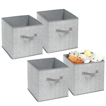 mDesign Soft Fabric Nursery/Playroom Closet Storage Organizer Bin Box with Front Handle for Cube Furniture Shelving Units – Holds Toys, Clothes, Diapers, Bibs – Lido Collection – 4 Pack – Gray | The Storepaperoomates Retail Market - Fast Affordable Shopping