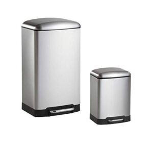 happimess HPM1008A Ashley Rectangular 8-Gallon Garbage Can Step-Open Soft-Close Lid with Free Mini Garbage Can, Stainless Steel