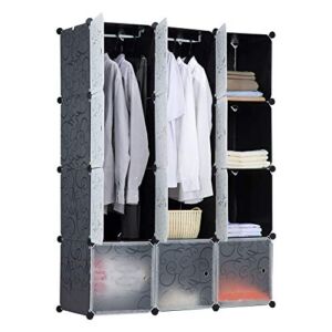Work-It! Modular Wardrobe | Portable Clothes Closet and Dresser Garment Rack | Storage Organizer Bedroom Armoire Cubby Shelving Unit Multifunction Cabinet DIY Furniture, Black, 12 Cubes