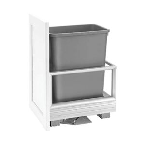 Rev-A-Shelf 5149-15DM18-117 Single 35 Quart Soft Close Pull Out Kitchen Cabinet Waste Container Storage with Trash Can and Wire Basket, Grey