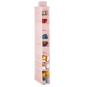 mDesign Soft Fabric Closet Organizer – Holds Shoes, Handbags, Clutches, Accessories – 10-Shelf Over Rod Hanging Storage Unit – Pink/White