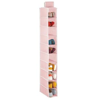 mDesign Soft Fabric Closet Organizer – Holds Shoes, Handbags, Clutches, Accessories – 10-Shelf Over Rod Hanging Storage Unit – Pink/White | The Storepaperoomates Retail Market - Fast Affordable Shopping