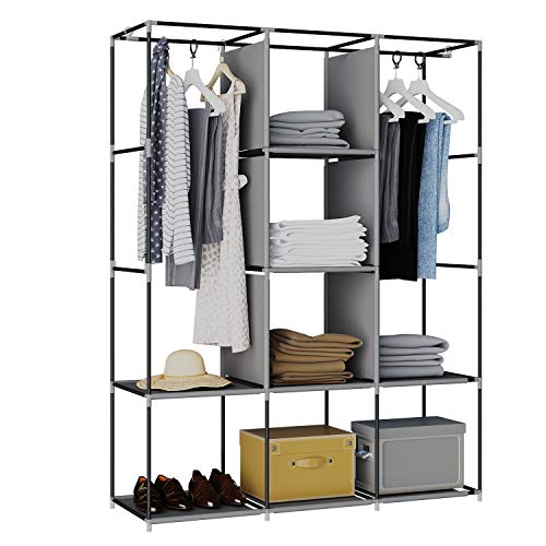 GHQME Fabric Wardrobe with 3 Drawers, Portable Clothes Closet Storage Organizer with Compartments and Rods (Black, 49.2” x 17.3” x 63.8”) | The Storepaperoomates Retail Market - Fast Affordable Shopping