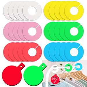 Daily Treasures 50Pack Round Clothes Dividers, 30Pack Closet Size Dividers in 6 Colors & 20Pack Clothing Price Tags in 2 Colors-Blank Round Hangers Separator Color-Coded Divides Clothing Rod by Size