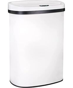 HGS Touchless Trash Can 13 Gallon Automatic Garbage Waste Bin Stainless Steel Trash Can Touch Free Kitchen Garbage Cans with Lid, Sensor Trash Bins for Home Office Living Room Bedroom, White, White