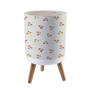7L/1.8 Gallon Garbage Can with Press Top Lid Simple Cherry Seamless in Light Delicate Colors Fruit Repeat Texture Trash Bin with Wooden Legs Dog Proof Round Trash Can for Kitchen Outdoor Bathroom