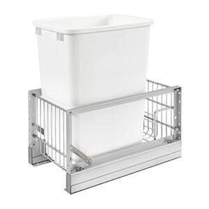Rev-A-Shelf 5349-15DM18-1 Single 35-Quart Kitchen Base Cabinet Pull Out Waste Container Trash Can with Soft-Close Slides, White