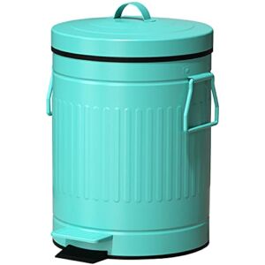 Retro Trash Can with Lid – 12L/3.2 Gal Step Trash Can w/ Soft Closing Lid – Round Garbage Can w/ Handles – Touchless Trash Can w/ Removable Garbage Guard Bucket – Outdoor Garbage Bin – Large Trash Can, Teal