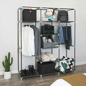 69″ Portable Closet Wardrobe Clothes Ample Storage Space Organizer Armoire Free (Grey)