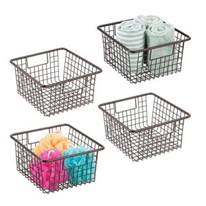 mDesign Farmhouse Decor Metal Wire Storage Organizer Bin Basket with Handles – for Bathroom Cabinets, Shelves, Closets, Bedrooms, Laundry Room, Garage – 10.25″ x 9.25″ x 5.25″ – 4 Pack – Bronze