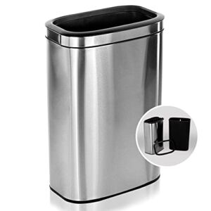 Alpine Industries 40 L / 10.5 Gal Stainless Steel Slim Open Trash Can – Compact Garbage Bin – Wide Access Top Slender Durable Receptacle with Sturdy Plastic Liner