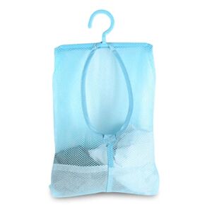 Agatige Clothespin Bag with Hanger, Multi Purpose Hanging Mesh Bag Hanger Socks Underwear Storage for Bathroom Wardrobe Laundry Clothesline Outdoor, 11.8 x 10.2in(Blue)