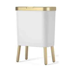 PIJS Trash Can Large Trash Can, High-Foot Large-Capacity Kitchen Wastebasket, Household Trash Can with Lid for Living Room Bathroom Garbage Can (Color : White Gold)