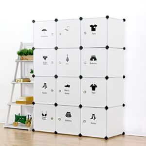 UNICOO – Multi Use DIY Plastic 12 Cube Organizer, Toy Organizer, Bookcase, Storage Cabinet, Wardrobe Closet White with Door Sticker (Deeper Cube – White)