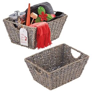 mDesign Natural Woven Seagrass Nesting Closet Storage Organizer Basket Bin for Kitchen Cabinets, Pantry, Bathroom, Laundry Room, Closets, Garage – 2 Pack – Gray