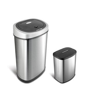 Ninestars AMZ-50-9/8-1 Automatic Touchless Motion Sensor Oval & Rectangular Trash Can Combo Set, 13 gal/2 gal, Stainless Steel