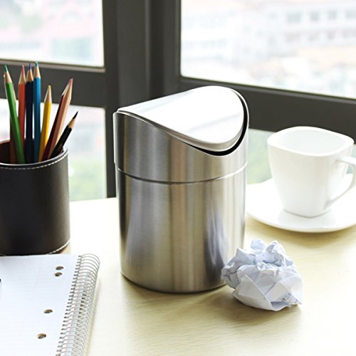 Evaliana 1.5L Stainless Steel Mini Desk Waste Trash Bin Countertop Can Garbage Cans | The Storepaperoomates Retail Market - Fast Affordable Shopping