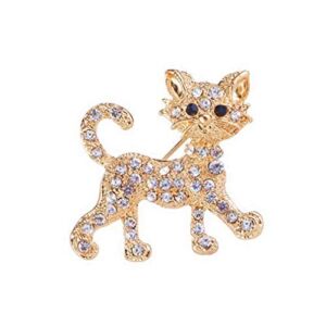 Iumer Rhinestone Cat Brooch Women Vintage Minimalist Animal Party Wedding Pin,Gold