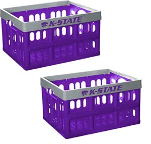 Set of 2 NCAA Kansas State University Stackable & Collapsible Crate / Storage Bin – Perfect For Books, Clothes in Dorms, Rooms & Closets – Basket Collapses / Ideal for Price Club Runs 50 Lb Capacity