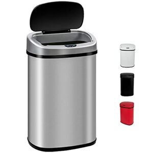 Kitchen Trash Can Garbage Can Stainless Steel Trash Can with Lid 13 Gallon High-Capacity Touchless Trash Can Automatic Garbage Can Fingerprint-Proof for Office Bedroom Bathroom