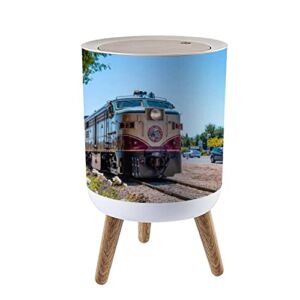 Trash Can with Lid Front Shot of The Napa Valley Wine Train on Sunny Day Press Cover Small Garbage Bin Round with Wooden Legs Waste Basket for Bathroom Kitchen Bedroom 7L/1.8 Gallon