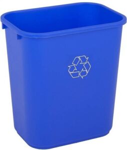 Continental Commercial 2818-1 Rectangle Recycling Waste Basket, 28-1/8 Qt, 14-1/2 x 10-1/2 x 15 in, Blue