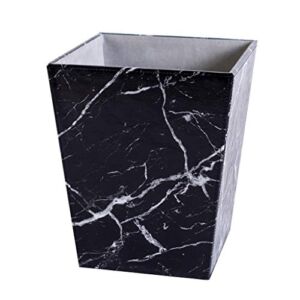 Trash can Faux Leather Trash Can Waste Basket Faux White Marble Finish for Home, Kitchen Bathroom& Office (Black) Rubbish Recycle Bins (Color : Black)