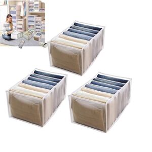 3PCS-7Grids Wardrobe Clothes Organizer and Storage Grids For Jeans Drawers Pants and Leggings (White,3PCS 7Grids – Jeans)