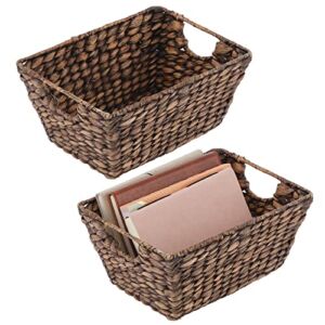mDesign Natural Woven Hyacinth Closet Storage Organizer Basket Bin for Kitchen Cabinets, Pantry, Bathroom, Laundry Room, Closets, Garage – 2 Pack – Dark Brown
